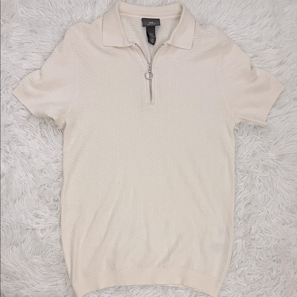 Men’s Cream Short Sleeve Polo Shirt with Zipper